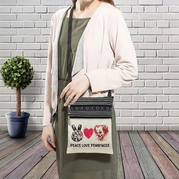 Clowns Ethnic Pattern Crossbody Bag Small Phone Wallet Zipper Adjustable - Picture 3 of 7